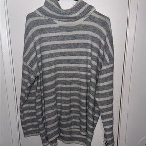 LOFT Soft Gray and White Striped Sweater